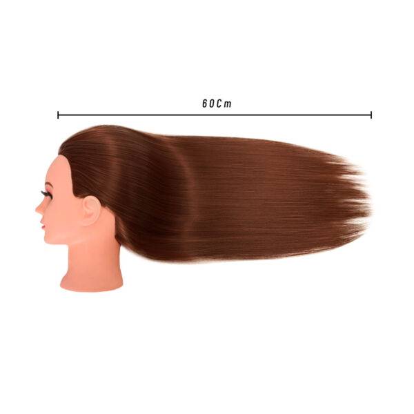Cabeza De Practica Cabello CastañO 50% Natural 60cm - Imagen 4