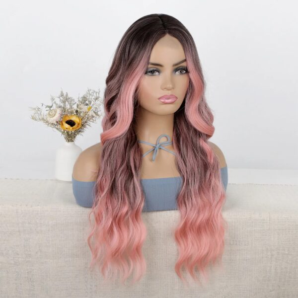 Peluca Lace Front Termica Larga Ondulada Art. NYL2396-R4-4-PINK - Imagen 2